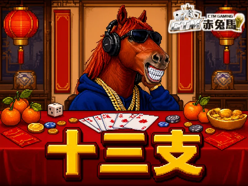 十三支:嘻哈赤兔馬與三墩撲克牌像素風圖